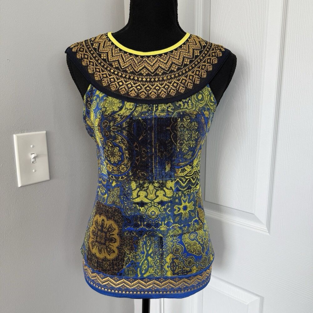 Jean Paul Gaultier Fuzzi Italy Byzantine Sleeveless Top Womens L Abstract Mesh